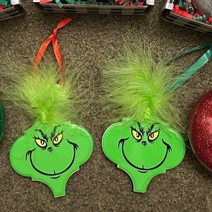 (1) Grinch tile Christmas Ornament with your choice green or red ribbon.